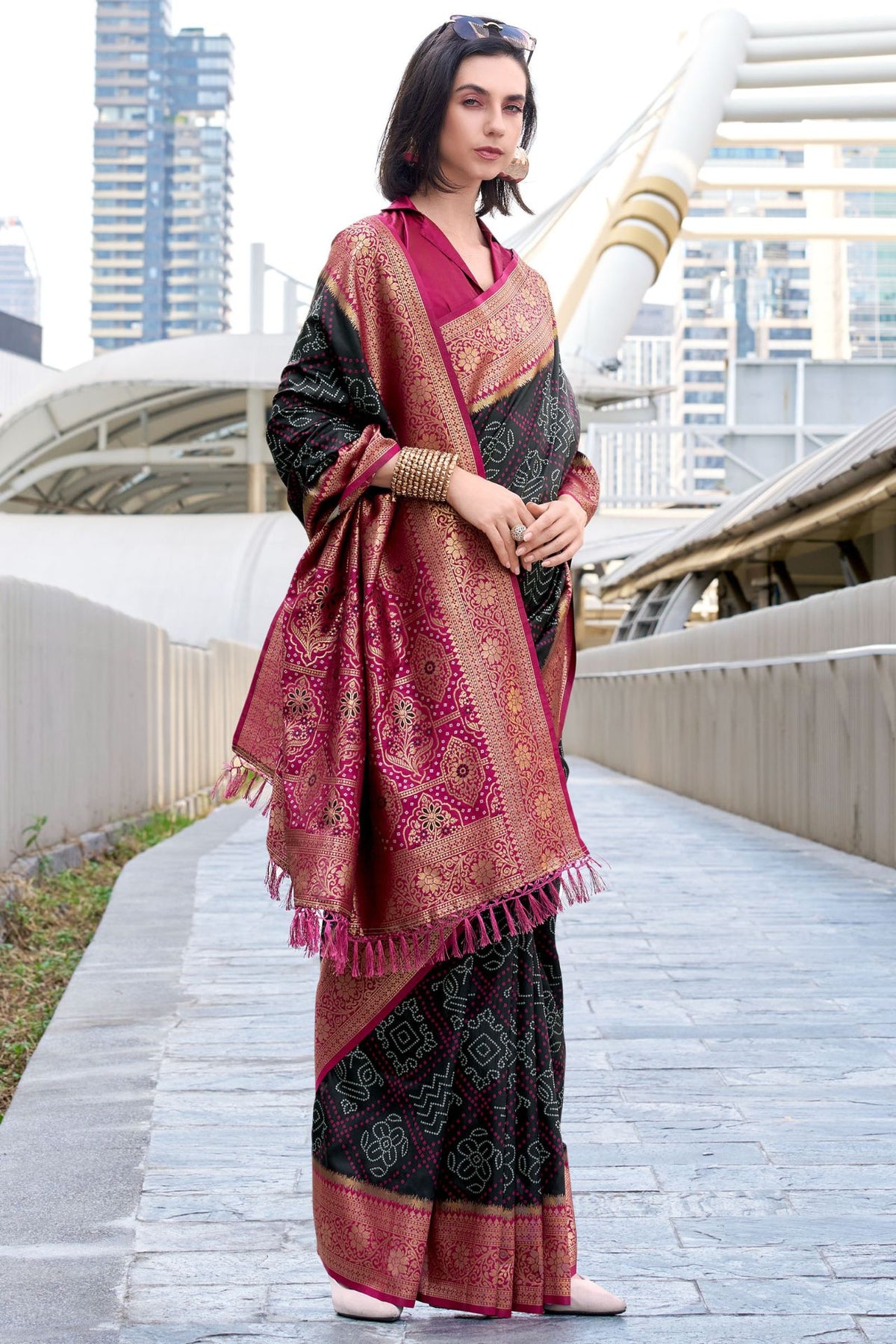 Almost Black Soft Bandhani Saree