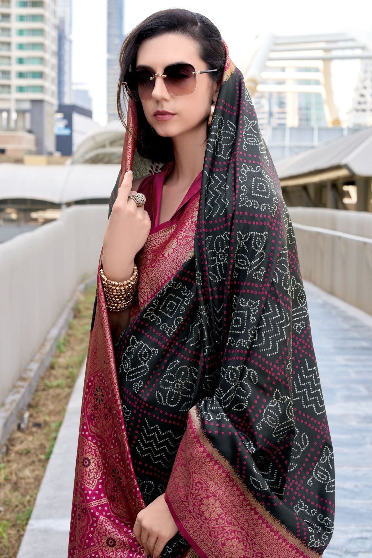 Almost Black Soft Bandhani Saree