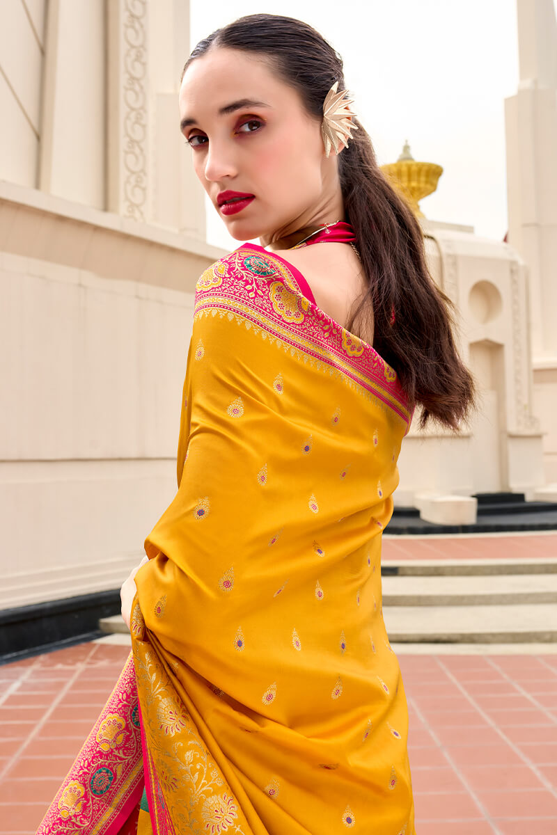 Amber Yellow Soft Banarasi Silk Saree