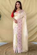 Amour White Patola Inspired Banarasi Silk Saree