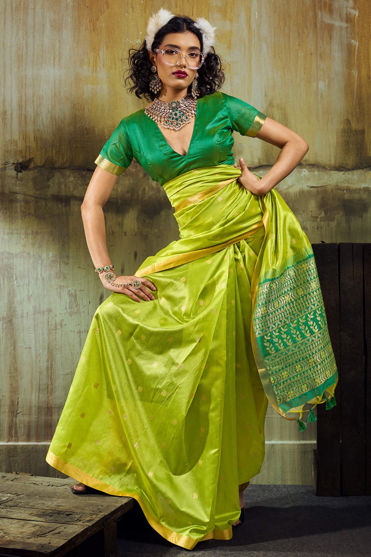 Android Green Banarasi Handloom silk saree
