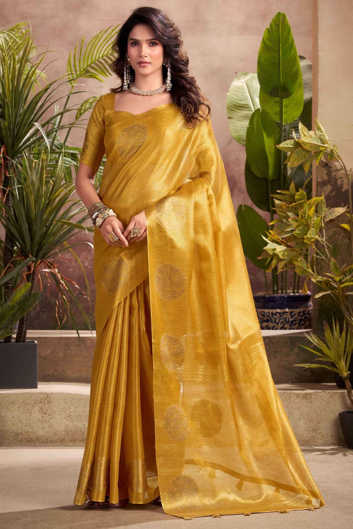 Antique Mustard Tissue Silk Saree