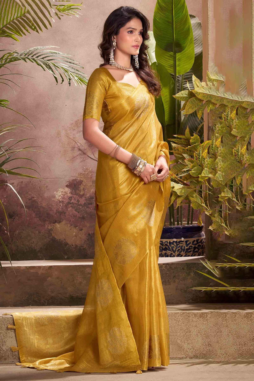 Antique Mustard Tissue Silk Saree