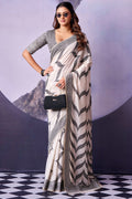 Antique White and Black Cotton Silk Saree