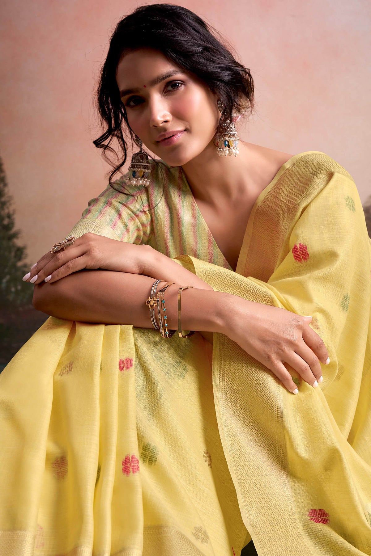 Arylide Yellow Linen Silk Saree