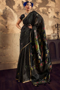 Asphalt Black Banarasi Handloom silk saree