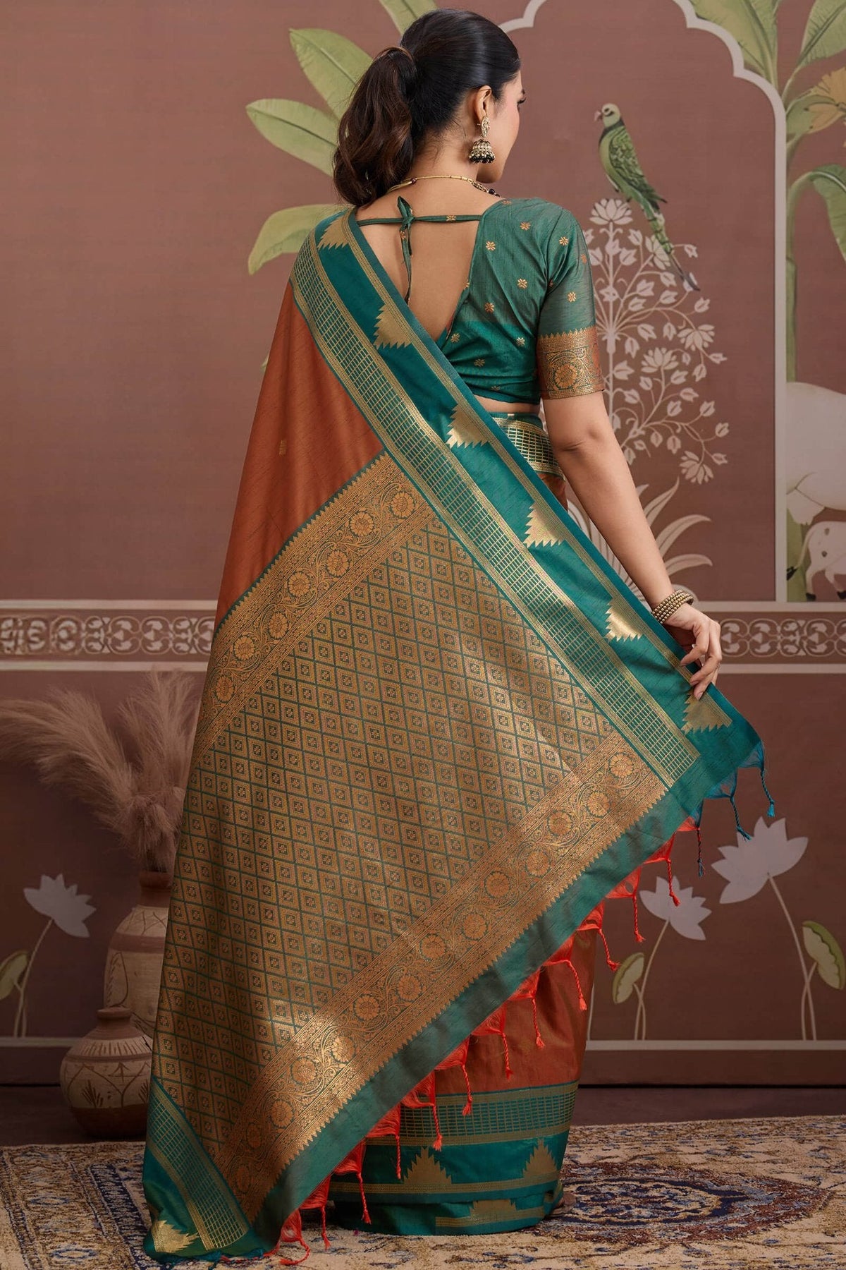 Autumn Brown Banarasi Tussar Silk Saree