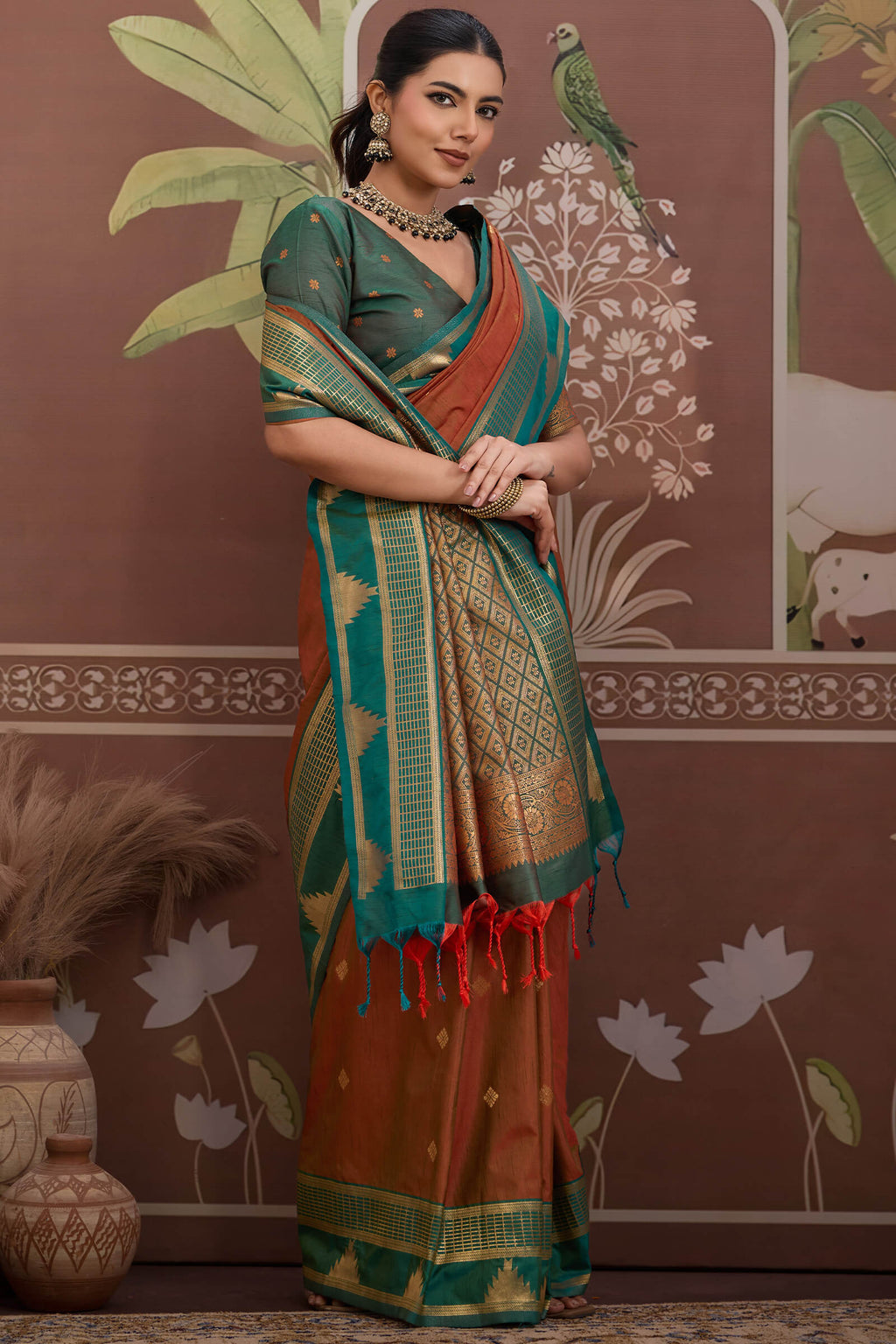 Autumn Brown Banarasi Tussar Silk Saree