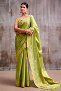 Avocado Green Zari Woven Banarasi Tissue Silk Saree