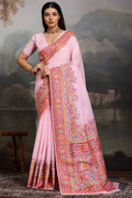 Baby Pink Kashmiri Modal Pashmina Silk Saree