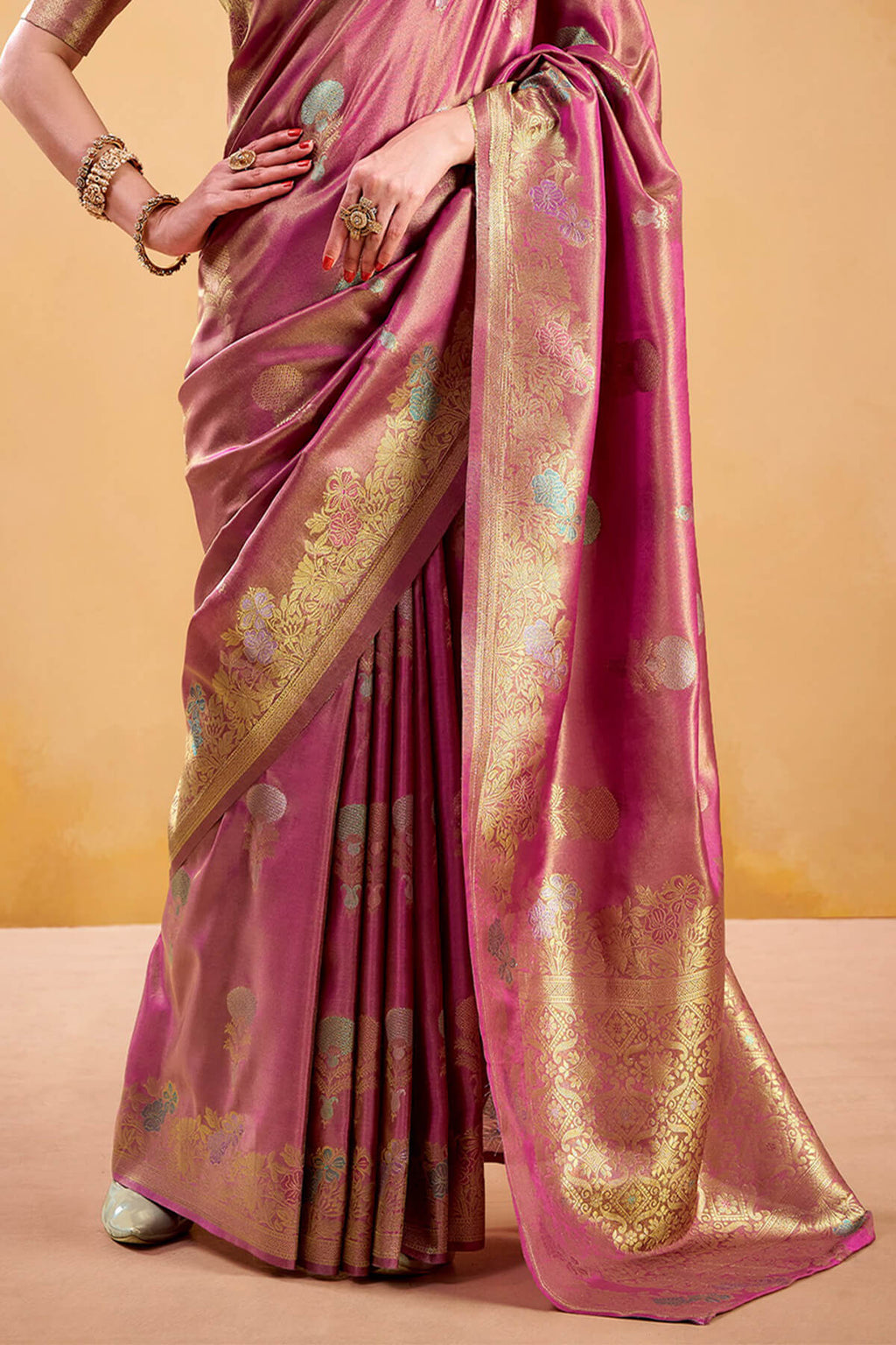 Bashful Pink Banarasi Tissue Silk Saree