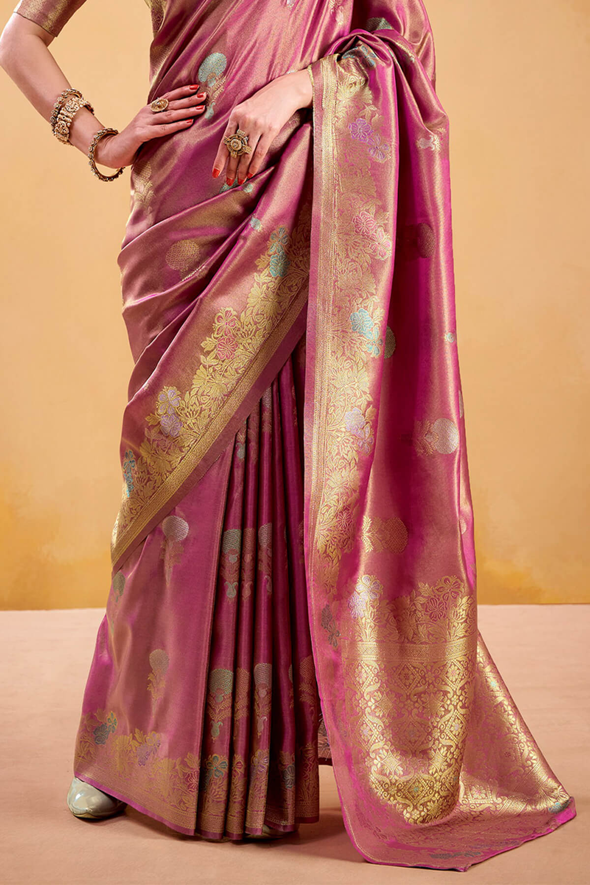 Bashful Pink Banarasi Tissue Silk Saree