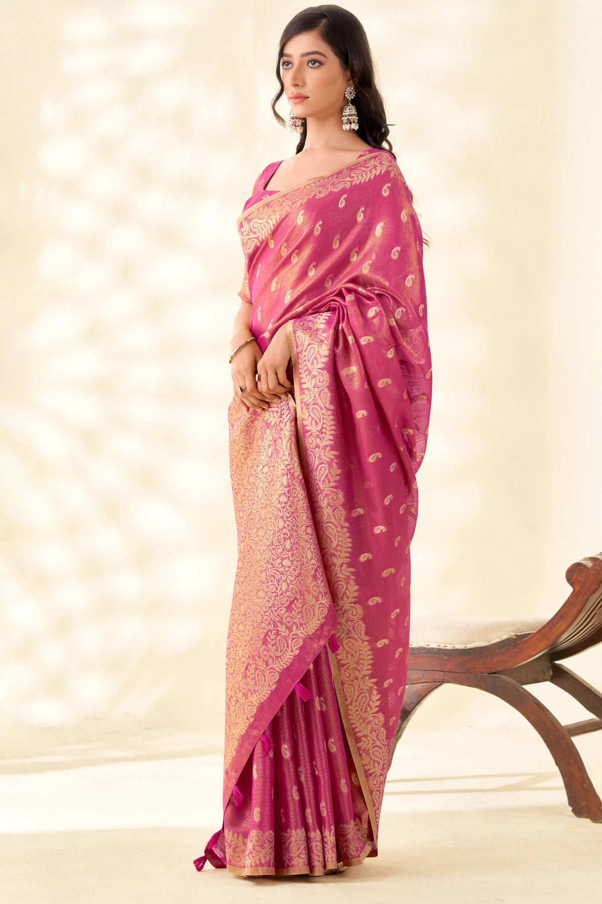 Bashful Pink Tissue Linen Silk Saree