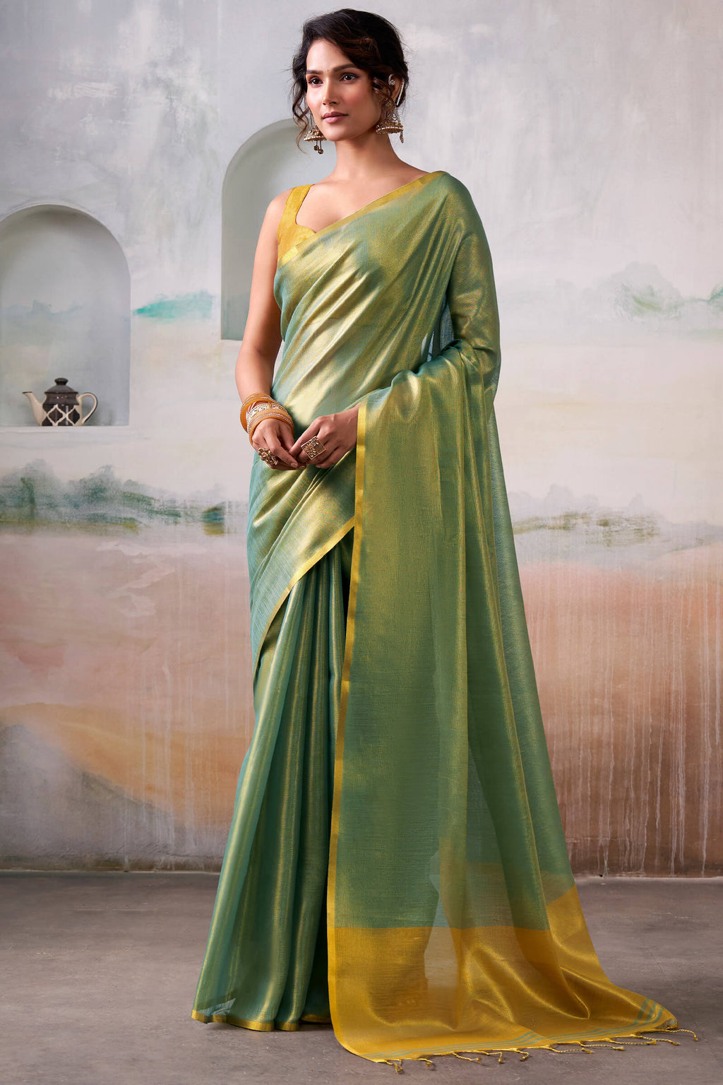 Beetle Green Tissue Silk Saree
