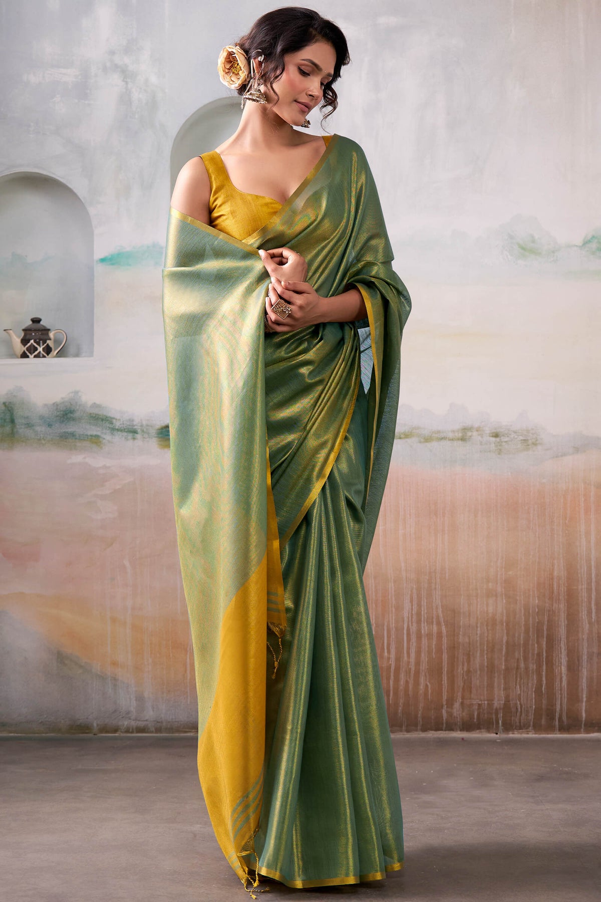 Beetle Green Tissue Silk Saree