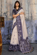 Beige and Grey Handloom Munga cotton Silk Saree