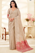 Beige and Red Cotton Silk Saree
