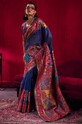 Berry Blue Kashmiri Modal Pashmina Silk Saree
