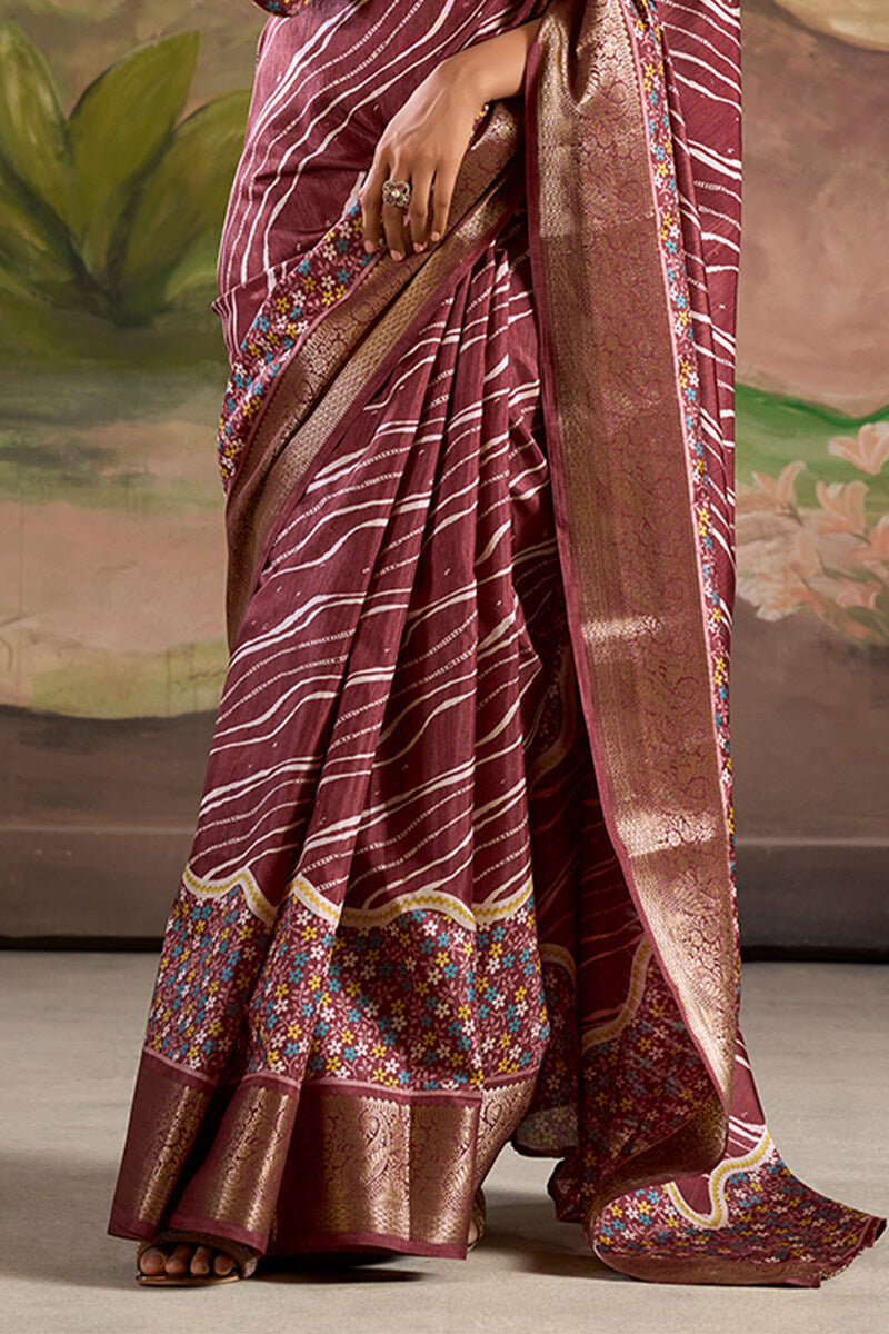 Berry Wine Printed Dola Silk Saree