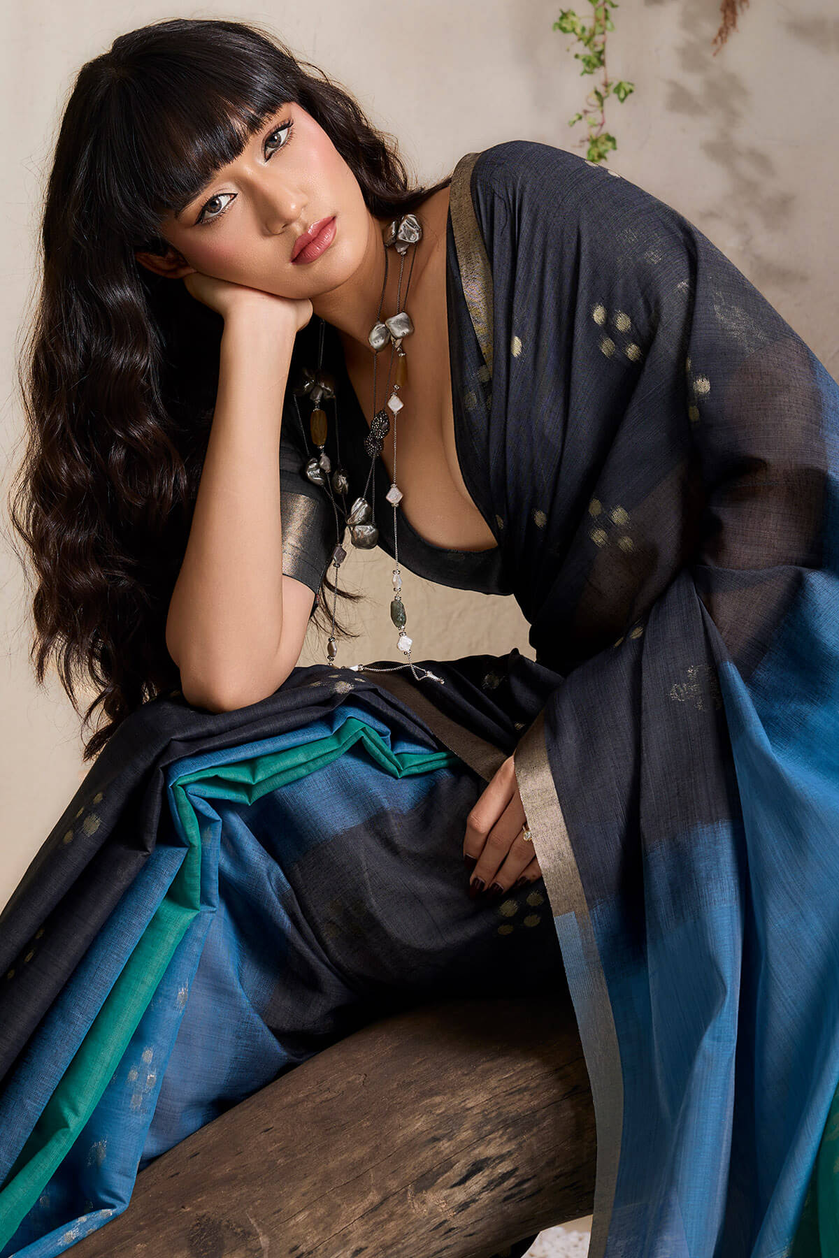 Black and Blue Viscose Cotton Silk Saree