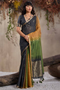 Black and Mustard Viscose Cotton Silk Saree