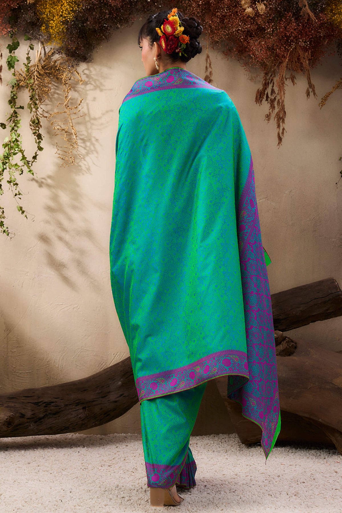 Bluish Green Kanjivaram Silk Saree