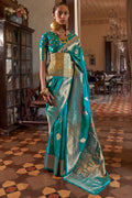 Bondi Blue Two tone Banarasi Silk Saree
