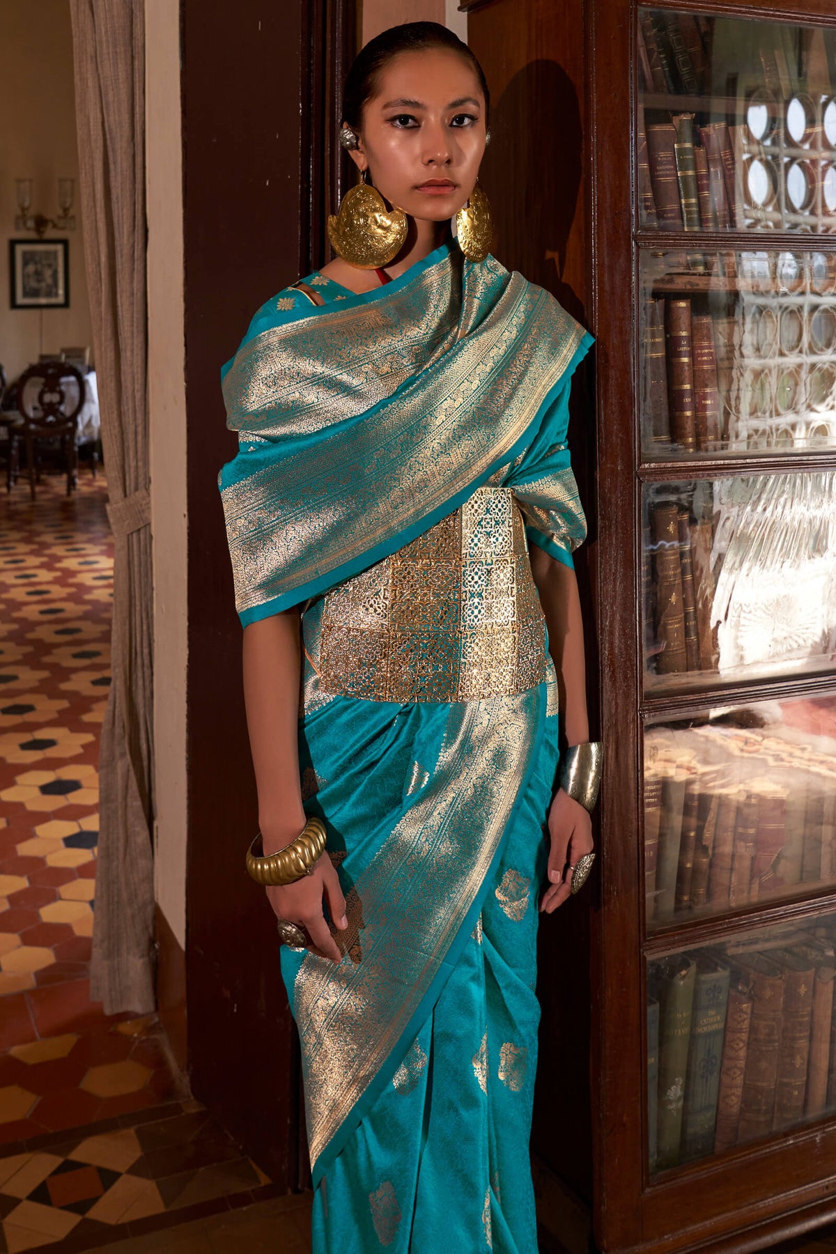 Bondi Blue Two tone Banarasi Silk Saree