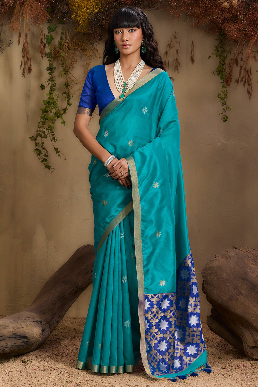 Bondi Blue Woven Tussar Silk Saree
