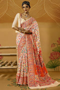Bone Beige Kashmiri Modal Pashmina Silk Saree