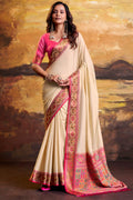 Bone Beige Soft Patola Silk Saree