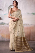 Bone Beige Zari Woven Cotton Silk Saree