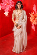 Bone Beige Zari Woven Pure Tissue Silk Saree
