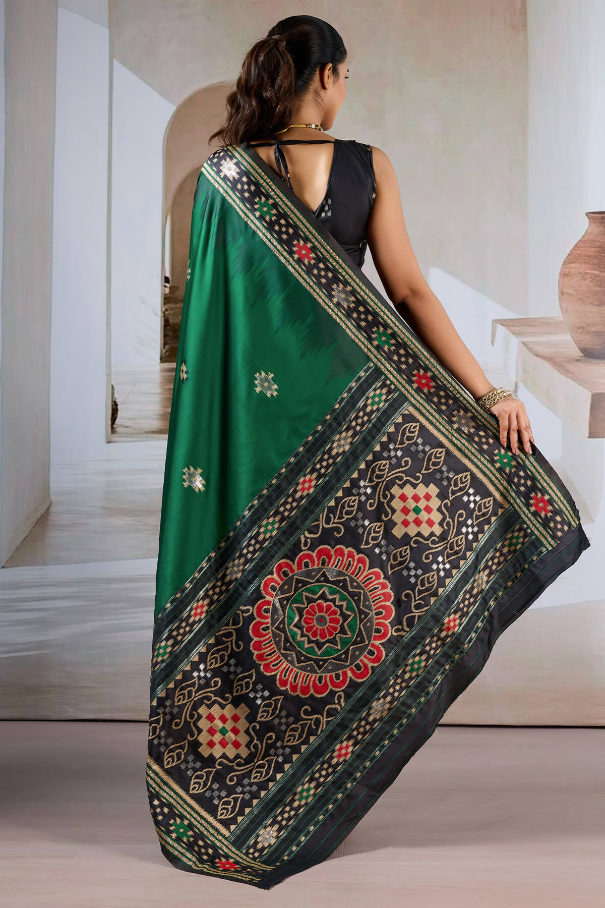 Bottle Green Patola Silk Saree