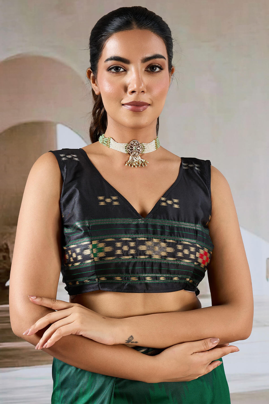 Bottle Green Patola Silk Saree