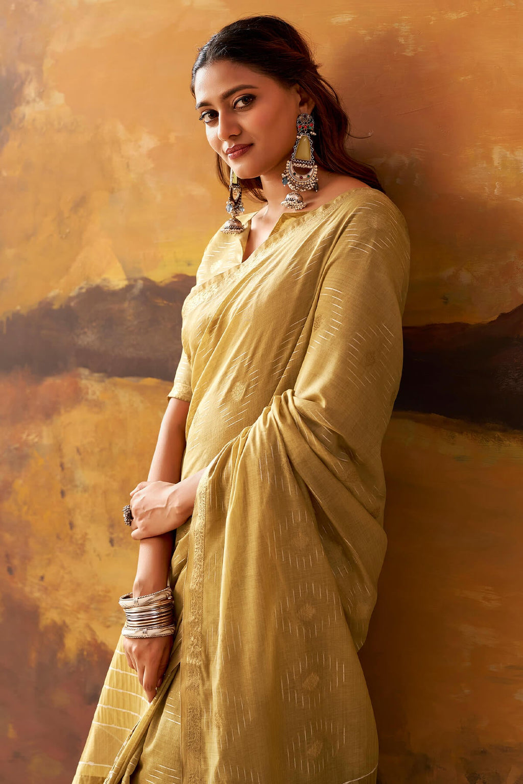 Brandy Beige Zari Woven Cotton Silk Saree