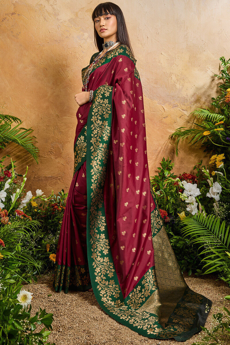 Bridal Maroon Banarasi Silk Saree