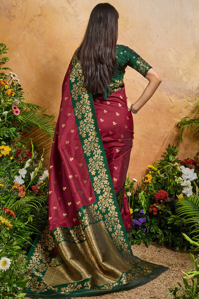 Bridal Maroon Banarasi Silk Saree
