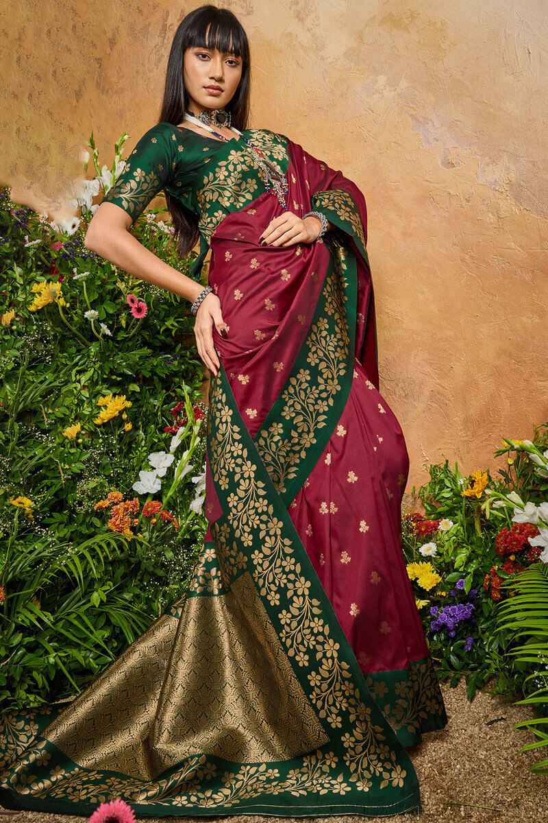 Bridal Maroon Banarasi Silk Saree