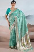 Bright Turquoise Paithani Tissue Silk Saree
