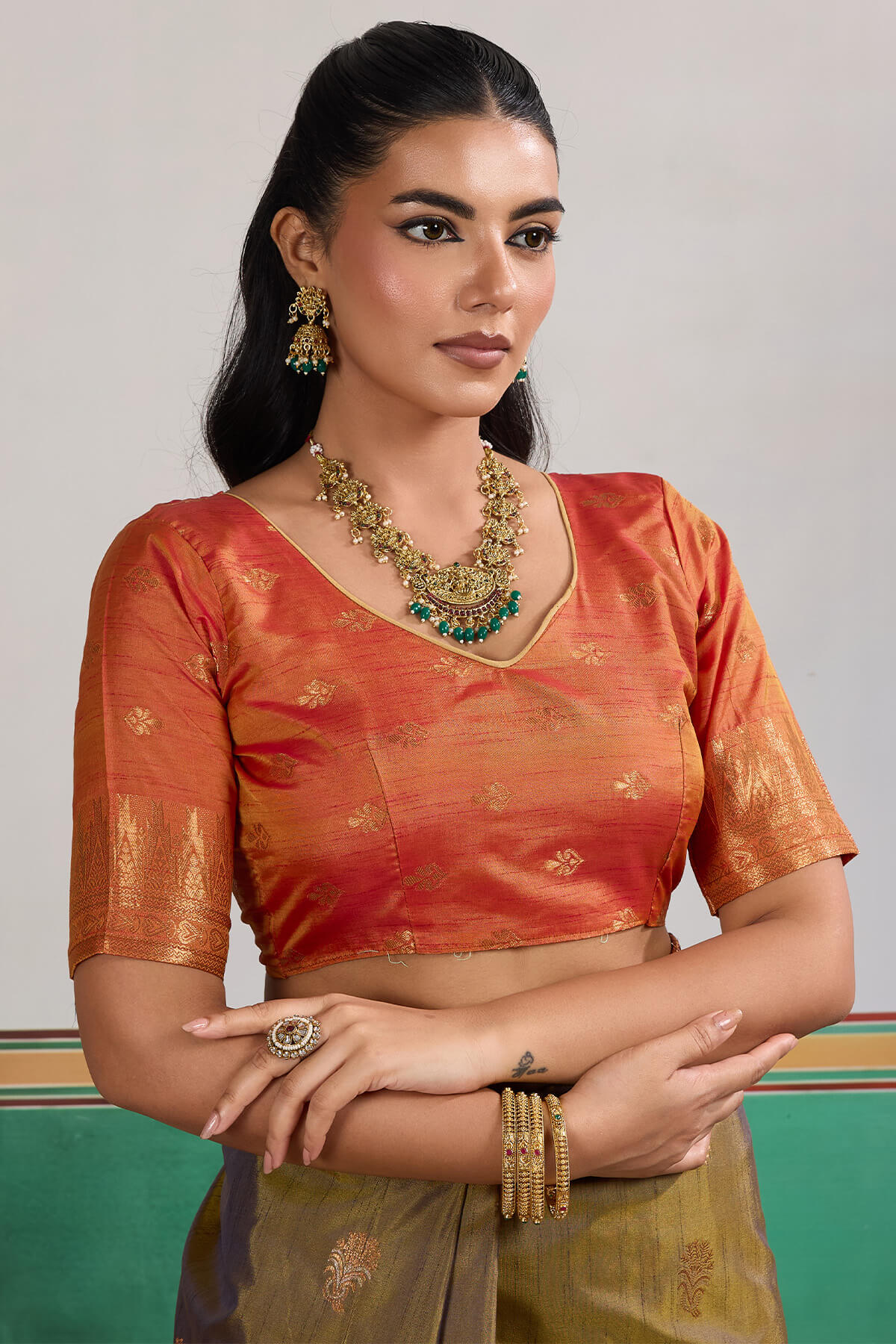 Brownish Green Banarasi Tussar Silk Saree