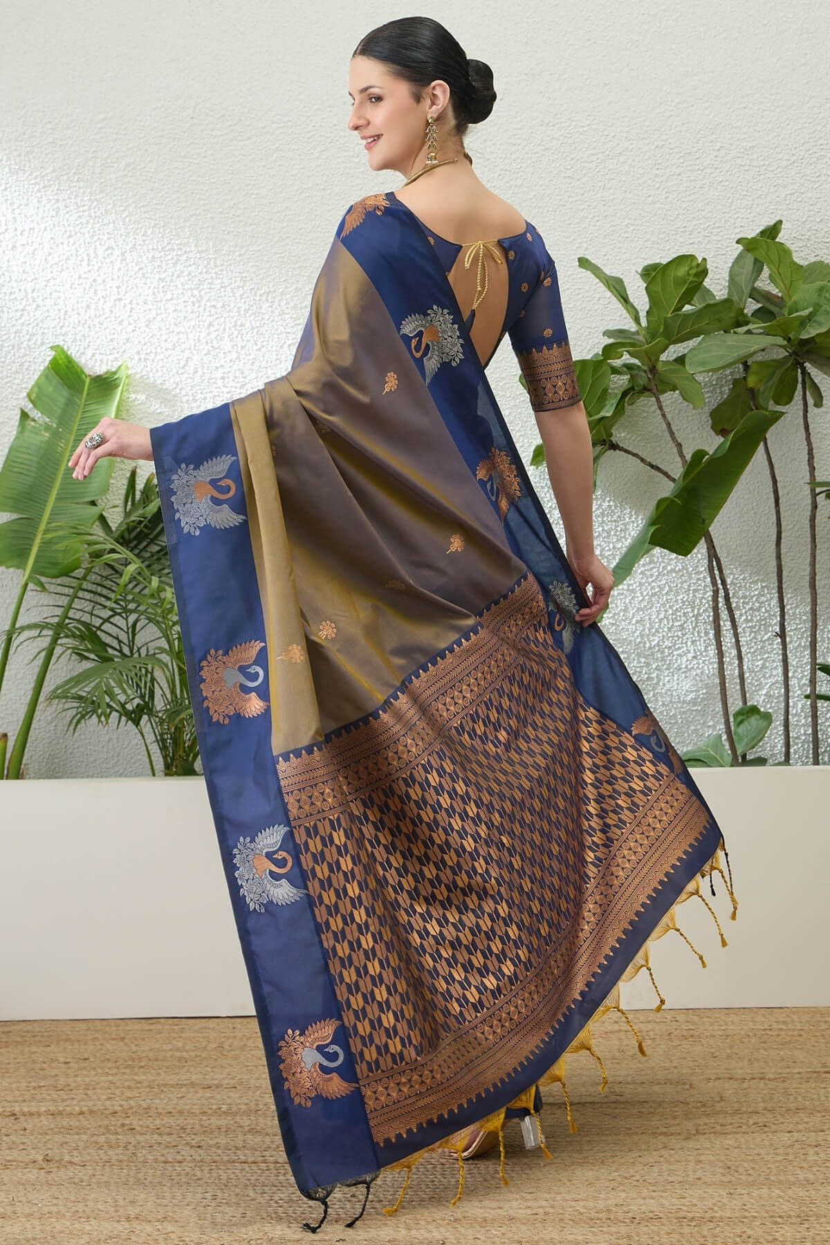 Brownish Grey Handloom Banarasi Silk Saree
