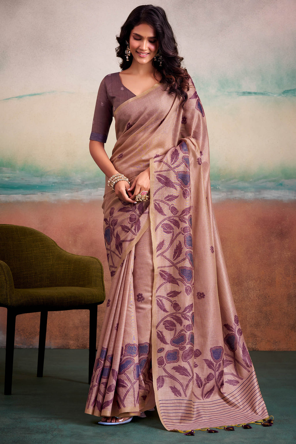Brownish Pink Cotton Modal Silk Saree