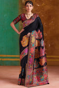Bunker Black Kashmiri Modal Pashmina Silk Saree