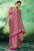 Burnt Pink Ajrakh Printed Satin Silk Saree