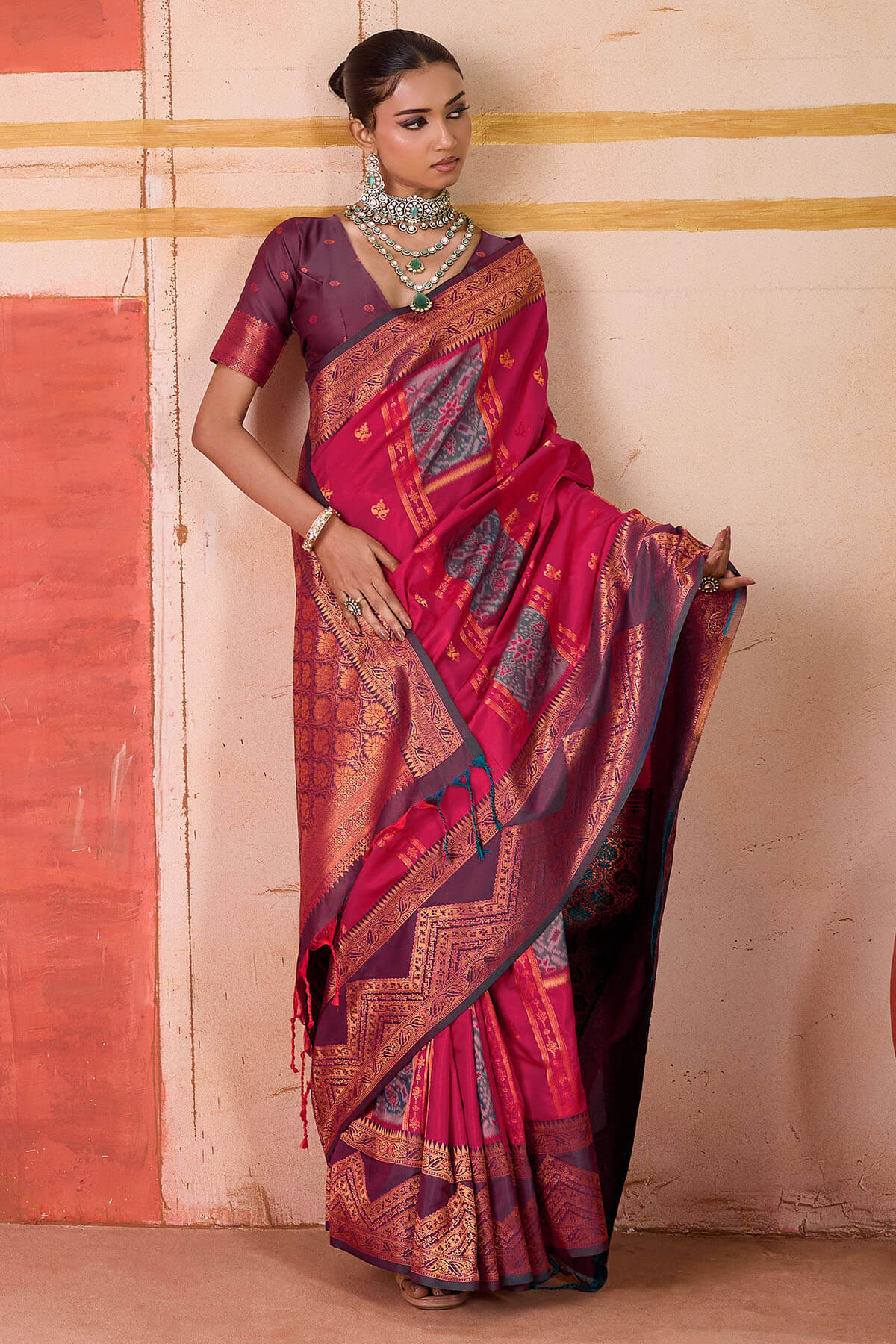 Burnt Pink Handloom Banarasi Silk Saree