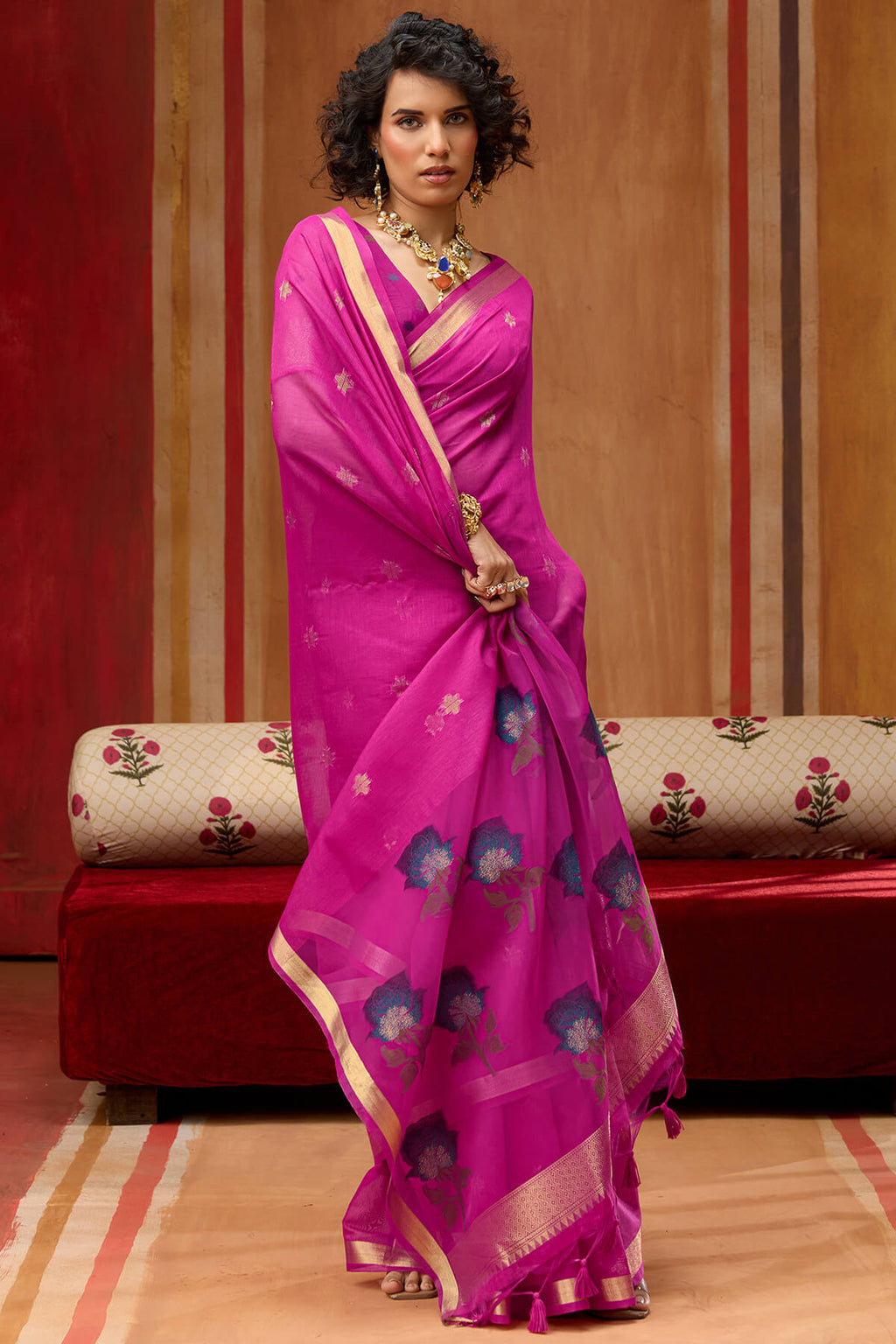 Burnt Pink Handloom Munga Cotton Saree