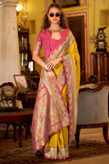 Burnt Yellow Banarasi Soft Silk Saree
