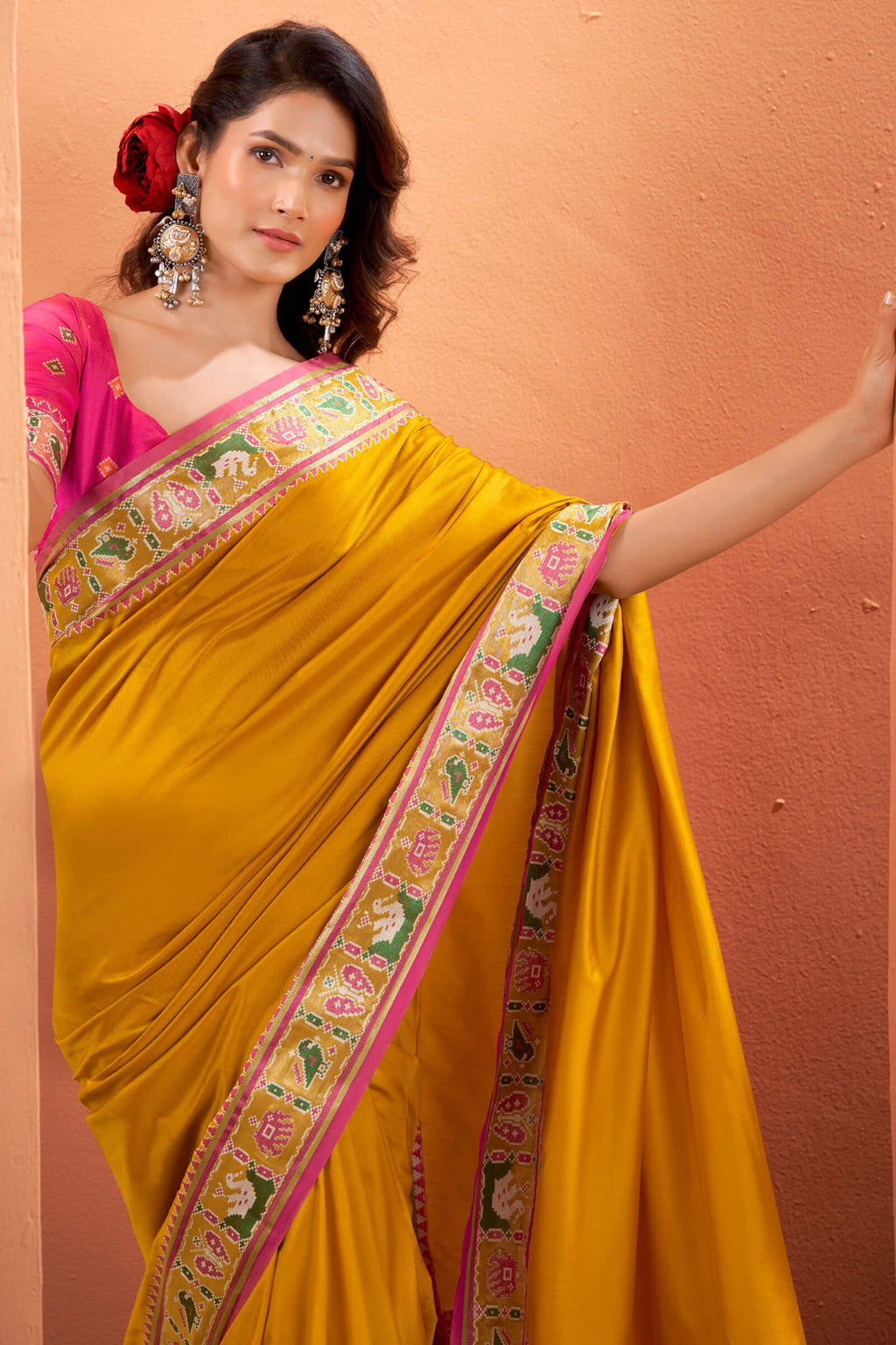 Burnt Yellow Patola Silk Saree