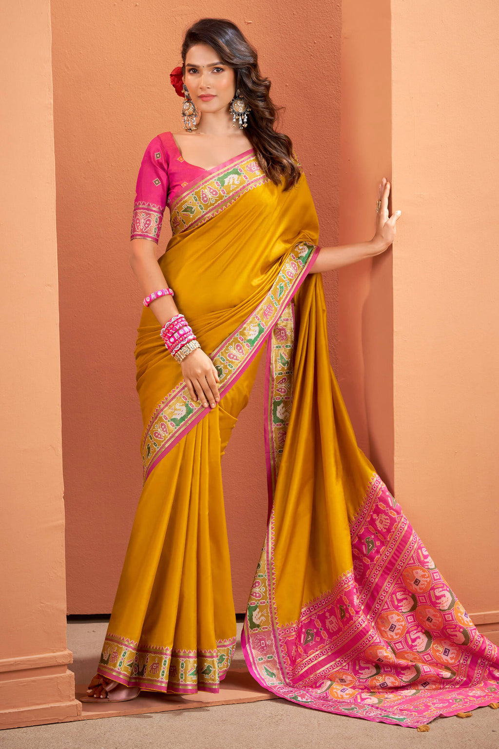 Burnt Yellow Patola Silk Saree